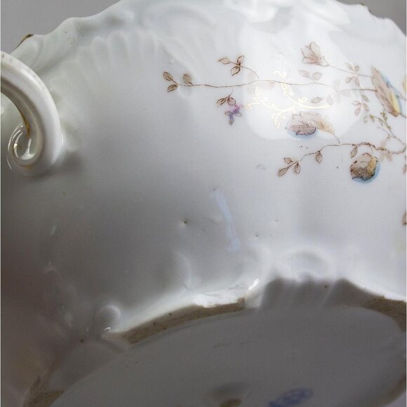 Antique LS&S Carlsbad Austria Vegetable Dish 7.5" Brown/Blue Flowers 1895-1917 - Picture 4 of 15